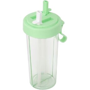 600ml Double-Sided Water Bottle, Duals Shaker Bottle with Two Straws Outdoor Drinking Cup for Camping Hiking Travel Office Gym[Green]