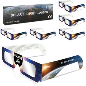 Solar Eclipse Glasses AAS Approved 2024, 6 Pack Solar Eclipse Glasses for Direct Sun Viewing-ISO 12312-2:2015(E) & CE Certified