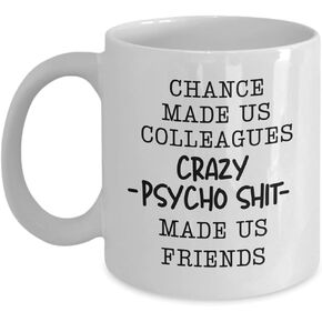 Kip aDoodles Chance Made Us Colleagues Crazy Psycho Shit Made Us Friends Sarcastic Coffee Mug Funny Gift Ideas for Friend Bff Best Friends, White, 11oz