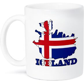 3dRose mug_63163_1 "The flag of Iceland in the outline map of the country and name, Iceland" Ceramic Mug, 11 oz, Multicolor