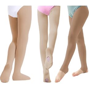 Zando Three different kinds of Ballet Tights for Girls Ultra Soft Ballet Convertible Transition Tights for Dance 3-15 Years