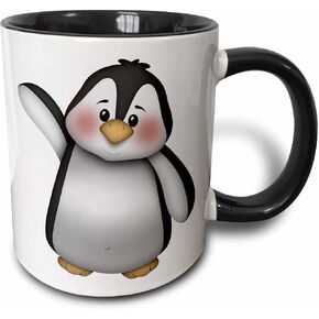 3dRose Cute Black and White Waving Penguin Illustration Two Tone Mug, 1 Count (Pack of 1)
