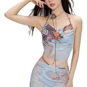 3 Piece Swimsuits for Women, Padded Floral Print String Bikini Sets, Tie Dye Bathing Suit with Mesh Beach Cover Up