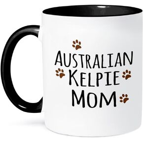 3dRose Australian Kelpie Dog Mom-Doggie by Breed-Muddy Brown paw Prints Mug, 11 oz, Black