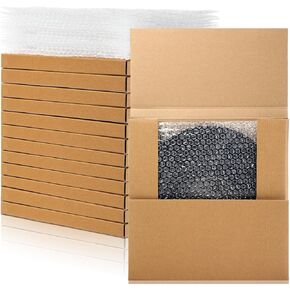 Janlaugh 10 Sets Vinyl Record Mailers 12.6 x 12.6 x 1 Inch LP Shipping Boxes Easy Fold Album Corrugated Cardboard Box with Fragile Stickers and Bubble Bags for Packing Shipping Moving Storage