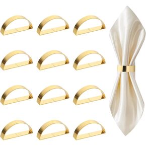 Gold Napkin Rings, 12pcs Semicircle Metal Gold Napkin Holder Buckles, Fall Thanksgiving Christmas Napkin Rings, Napkin Rings Buckles for Table Decorations, Wedding, Dinner, Party, DIY Decoration
