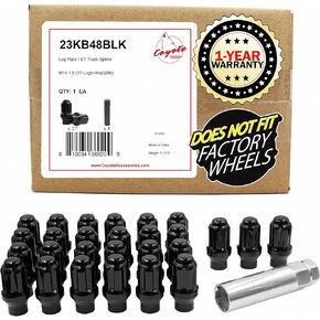 Wheel Accessories Parts 27 Pcs M14x1.5 14x1.5 Thread ET Bulge Acorn (Extra Thread) 1.80" Long Spline Lug Nuts Black Chrome Truck Spline Hex Fits Ford 2022+ Bronco Raptor