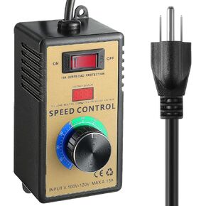 Dreyoo AC Motor Speed Controller with LED Display, 120V 15A Variable Speed Controller for Electric Motor with Overload Protection Switch, Electronic Voltage Regulation, Fuse Protected