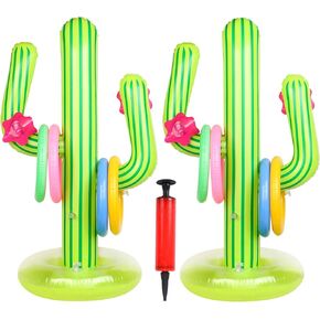 2 Pack Inflatable Cactus Ring Toss Game Sets with 8 Pieces Inflatable Rings for Pool Party Supplies Favors Summer Party Toys Floats Fiesta Party Accessories