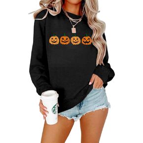 Halloween Sweatshirt for Women: Pumpkin Face Long Sleeve Pullover Fall Spooky Season Graphic Sweater Top