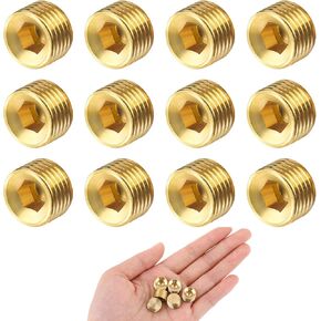 12 قطعة من مقابس NPT مقاس 1/4 بوصة، سدادة نحاسية سداسية مغمورة مقاس 1/4 بوصة NPT مجموعة تركيب أنابيب ذكر، مقبس سداسي داخلي طقم توصيل أنبوب مع خيط لإغلاق نهاية الأنبوب in Kuwait