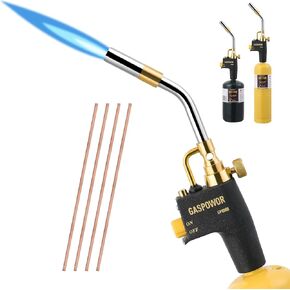 High Intensity Propane Torch Head with 4PCS Rods,Turbo Torch Kit Fuel by Propane,MAPP,MAP PRO,Welding Torch,Trigger Start Mapp Gas Torch Kit with Igniter,Blow Torch (CSA Certified, Fuel Not Included)