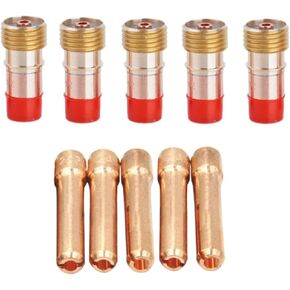 TIG Stubby Gas Lens 17GL332 3/32"&2.4mm TIG Collet 10N24S for TIG Welding Torch WP-17, 18 & 26 Series Consumables 10Pcs