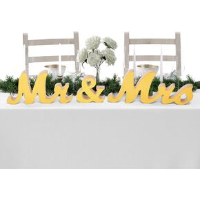 MEANT2BE Mr and Mrs Sign for Wedding - Rustic Wooden Decor for Mr & Mrs Table, Cake Table, Guest Book Table, and Reception, Elegant Mr and Mrs Wedding Signs - Gold Glitter