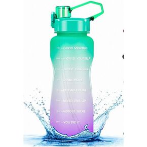 زجاجة مياه متدرجة من مينيسو مع أوقات للشرب والقش، خالية من مادة BPA، مانعة للتسرب وغير سامة، سعة 34oz مع حزام حمل - مثالية للرياضة واللياقة البدنية والأنشطة الخارجية - أزرق وردي in Kuwait