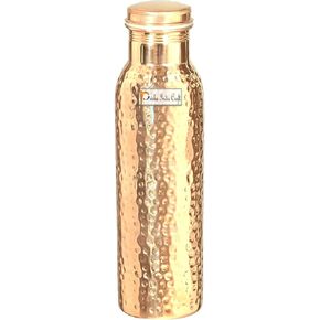 Prisha India Craft Copper Bottle, Hammered Design, 30 Ounces