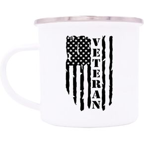 Rogue River Tactical Military Veteran Camp Mug Enamel Camping Coffee Cup Gift For Vet USA Tattered Flag Subdued