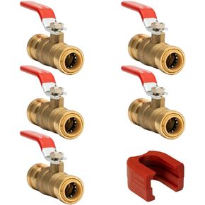 QuickFitting 3/4 Inch Push Fit Ball Valve | Patented Design for Superior Sealing | Brass Push to Connect Plumbing Water Shut Off Valve | for Copper, PEX and CPVC | 5-Pack PushFit Valves