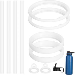 4pcs Straws, 6pcs Water Bottle Gasket Replacement for Thermoflask 40oz Insulated Stainless Steel Water Bottle, Silicone Gasket Ring Seal Accessory for Straw Lid, Chug Lid & Chug Spout