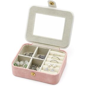 Square Travel Jewelry Case for Women Girls, Small Jewelry Box, Travel Jewelry Organizer With Mirror, Jewelry Organizers and Storage for Stud Earrings, Rings, Necklaces, Bracelets,Yellow