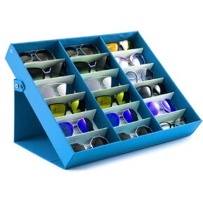 18 Slot Sunglasses Organizer Box Stand Display Case/Tray, Snap Close & Polyester Silk Lined (2, ORANGE)