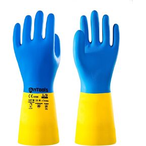 2 Pairs Neoprene and Rubber Blend Heavy-Duty Chemical Gloves, Protective industrial gloves for Resist Acid, Alkali, Hazmat, cleaning, dishwashing, X-Large