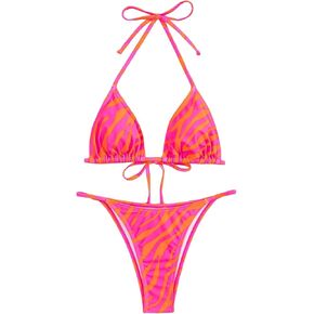 SOLY HUX Women's Swimsuit Zebra Striped Halter Triangle Bikini Sets Two Piece Bathing Suits