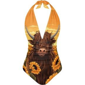 ZOUTAIRONG S-3XLWomens One Piece Swimsuits V Neck Bathing Suit Cross Backless Swimming Suits Lace Up Swimwear