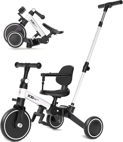 XJD Toddler Bike, 6 in 1 Toddler Tricycle for 1-4 Year Old with Push Handle, Balance Bike with Removable Pedal,Backrest, Adjustable Seat Height and Handle, First Birthday Gifts (White) in Saudi Arabia