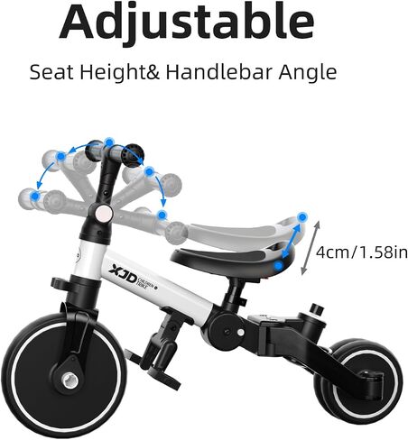 XJD Toddler Bike, 6 in 1 Toddler Tricycle for 1-4 Year Old with Push Handle, Balance Bike with Removable Pedal,Backrest, Adjustable Seat Height and Handle, First Birthday Gifts (White) in Saudi Arabia