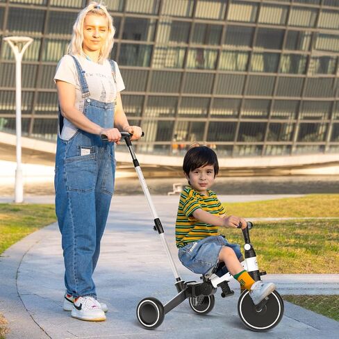 XJD Toddler Bike, 6 in 1 Toddler Tricycle for 1-4 Year Old with Push Handle, Balance Bike with Removable Pedal,Backrest, Adjustable Seat Height and Handle, First Birthday Gifts (White) in Saudi Arabia