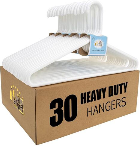 Quality White Plastic Hangers 30 Pack - Super Heavy Duty Plastic Clothes Hanger Multipack - Thick Strong Standard Closet Clothing Hangers with Hook for Scarves and Belts-17 Coat Hangers (White, 30) in Kuwait