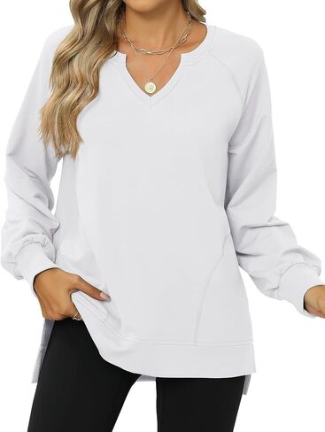 IECCP Womens Sweatshirts Long Sleeve V Neck Pullover Cute Side Slit Tops With Pockets Womens Fall Fashion in Saudi Arabia