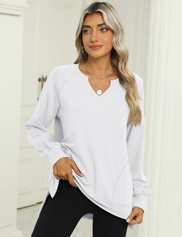 IECCP Womens Sweatshirts Long Sleeve V Neck Pullover Cute Side Slit Tops With Pockets Womens Fall Fashion in Saudi Arabia