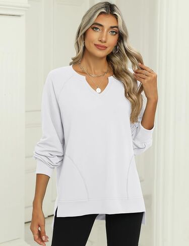 IECCP Womens Sweatshirts Long Sleeve V Neck Pullover Cute Side Slit Tops With Pockets Womens Fall Fashion in Saudi Arabia