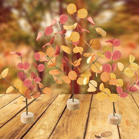 3 Pieces Small Artificial Fall Trees, Mini Village Fall Tabletop Trees with Billy Balls Autumn Miniature Tree Fall Table Centerpieces for Harvest Wedding Party Thanksgiving Decoration in Saudi Arabia