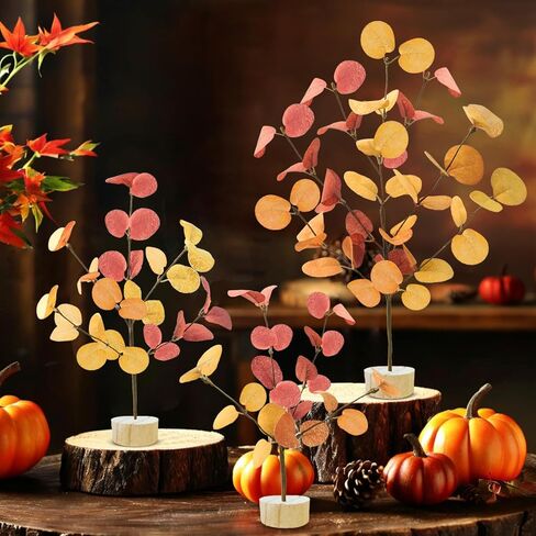 3 Pieces Small Artificial Fall Trees, Mini Village Fall Tabletop Trees with Billy Balls Autumn Miniature Tree Fall Table Centerpieces for Harvest Wedding Party Thanksgiving Decoration in Saudi Arabia