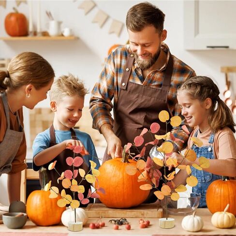 3 Pieces Small Artificial Fall Trees, Mini Village Fall Tabletop Trees with Billy Balls Autumn Miniature Tree Fall Table Centerpieces for Harvest Wedding Party Thanksgiving Decoration in Saudi Arabia