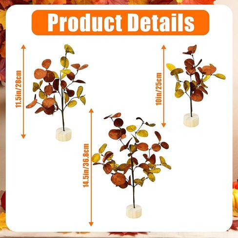 3 Pieces Small Artificial Fall Trees, Mini Village Fall Tabletop Trees with Billy Balls Autumn Miniature Tree Fall Table Centerpieces for Harvest Wedding Party Thanksgiving Decoration in Saudi Arabia