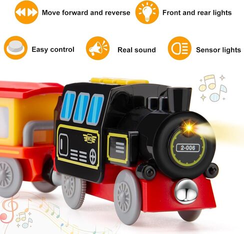 Battery Operated Train Set for Wooden Train Track (w/sound & Magnetic Connection), Powerful Engine Action Locomotive Train Set Fits Brio, Thomas, Chuggington Wooden Tracks, Train Toys for Toddlers 3Y+ in Saudi Arabia