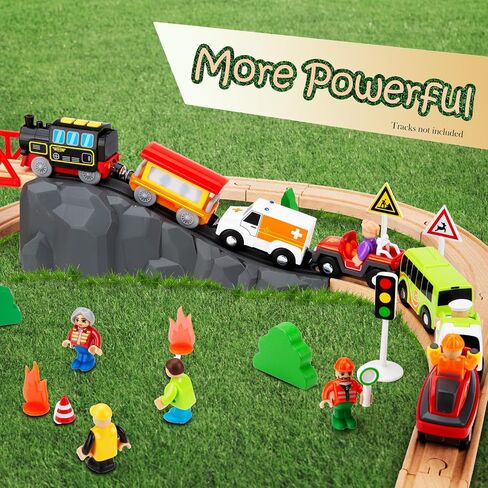 Battery Operated Train Set for Wooden Train Track (w/sound & Magnetic Connection), Powerful Engine Action Locomotive Train Set Fits Brio, Thomas, Chuggington Wooden Tracks, Train Toys for Toddlers 3Y+ in Saudi Arabia