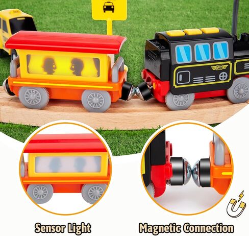 Battery Operated Train Set for Wooden Train Track (w/sound & Magnetic Connection), Powerful Engine Action Locomotive Train Set Fits Brio, Thomas, Chuggington Wooden Tracks, Train Toys for Toddlers 3Y+ in Saudi Arabia