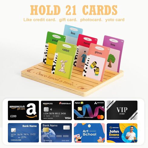 حافظة بطاقات خشبية حامل بطاقات اللعب ملحقات صندوق تخزين البطاقات منظم سطح المكتب منظم صينية البطاقات يحمل ما يصل إلى 21 بطاقة مقاس 7.9 × 6.5 × 0.4 بوصة لبطاقات الأطفال وبطاقات الصور وحفلات البوكر in Kuwait
