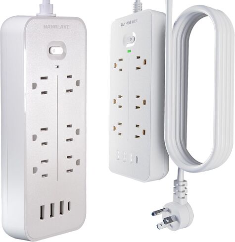 Power Strip Surge Protector with 6 AC Outlets & 4 USB Ports (1USB C),6 Feet Extension Cord,Flat Plug,NANOLAKE 1700J Surge Protection, Compact, Mountable, Home,Dorm, Office,Black (Without Night Light) in Saudi Arabia
