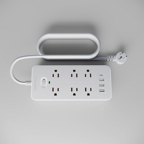 Power Strip Surge Protector with 6 AC Outlets & 4 USB Ports (1USB C),6 Feet Extension Cord,Flat Plug,NANOLAKE 1700J Surge Protection, Compact, Mountable, Home,Dorm, Office,Black (Without Night Light) in Saudi Arabia
