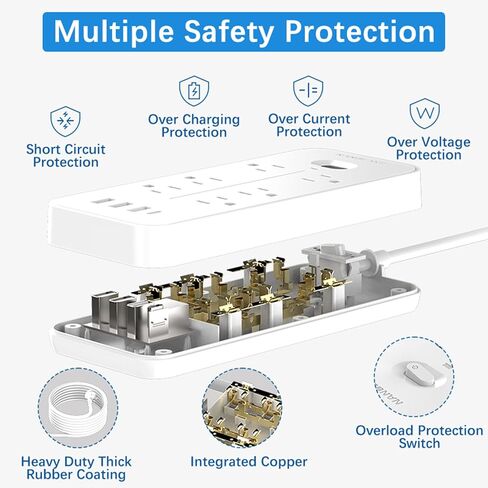 Power Strip Surge Protector with 6 AC Outlets & 4 USB Ports (1USB C),6 Feet Extension Cord,Flat Plug,NANOLAKE 1700J Surge Protection, Compact, Mountable, Home,Dorm, Office,Black (Without Night Light) in Saudi Arabia