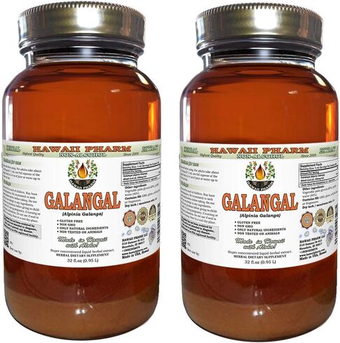 Hawaii Pharm Galangal Root Alcohol-FREE Liquid Extract, Organic Organic Galangal (Alpinia Galangal) Dried Root Glycerite Natural Herbal Supplement 2 oz in Saudi Arabia