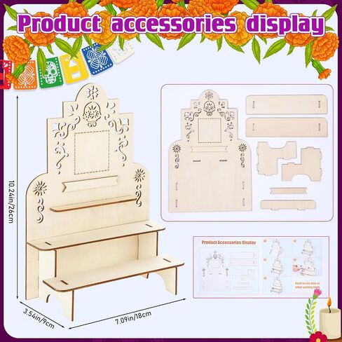 Qunclay Dia De Los Muertos Altar Ofrenda Day of the Dead Altar Poplar Plywood الخشبي ذاتي الطلاء الملون Papel Picado مع إطار صورة لـ Dia De Los Muertos يوم الموتى لوازم الزينة in Saudi Arabia