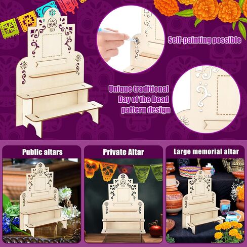 Qunclay Dia De Los Muertos Altar Ofrenda Day of the Dead Altar Poplar Plywood الخشبي ذاتي الطلاء الملون Papel Picado مع إطار صورة لـ Dia De Los Muertos يوم الموتى لوازم الزينة in Saudi Arabia