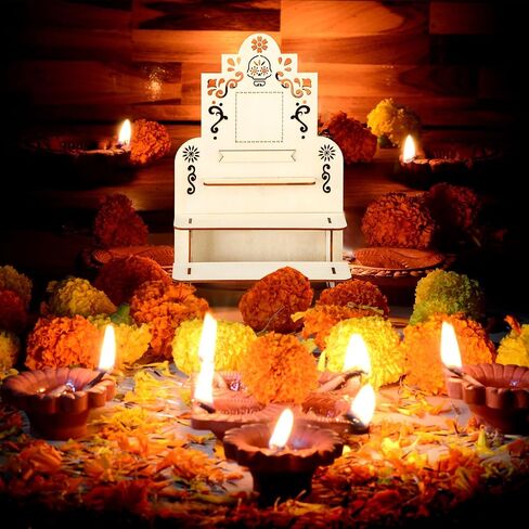 Qunclay Dia De Los Muertos Altar Ofrenda Day of the Dead Altar Poplar Plywood الخشبي ذاتي الطلاء الملون Papel Picado مع إطار صورة لـ Dia De Los Muertos يوم الموتى لوازم الزينة in Saudi Arabia